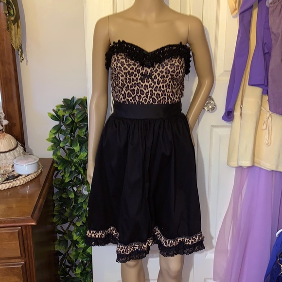 strapless black Lacey leopard rockabilly 50s pin up dress M NWT - Picture 8 of 11